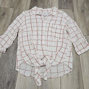 Vixbe Stitch Fix Tie Front Button Up Blouse Roll Tab Sleeve White Women's Large